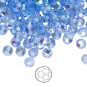 Bead 24pk light sapphire AB, Preciosa Czech crystal 5mm round