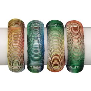 Bracelet, stretch, steel, jewel tones, coil, 7 inches. Sold per pkg of 4.