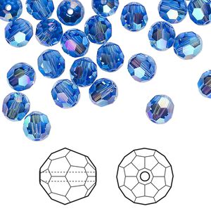 Bead 144pk sapphire shimmer 2X, Crystal Passions&reg; 6mm round 5000