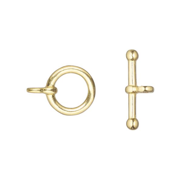 Clasp toggle 1pkg6 "pewter" (zinc alloy), 12mm round, gold-finished 1-strand image number 0