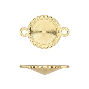 Link, Almost Instant Jewelry&reg; and TierraCast&reg;, gold-plated pewter (tin-based alloy), 17mm round with beaded edge and 12mm rivoli glue-in setting. Sold per pkg of 20.