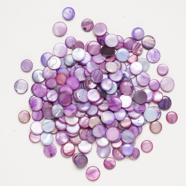 Mother-of-pearl shell 1pkg4oz, puffed flat round bead mix multi-purple 9-12mm image number 1