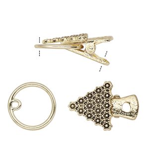 Clasp alligator clip 1pkg1 "pewter" (zinc alloy), 19mm triangle, antique gold-finished steel 1-strand