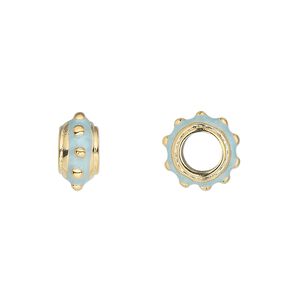 Bead 1pkg1 gold-finished "pewter", 12x6mm rondelle, enamel light blue Dione&reg;