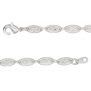 Chain 1pkg1 silver-plated "pewter" (zinc alloy) filigree, 4mm, 24 inch