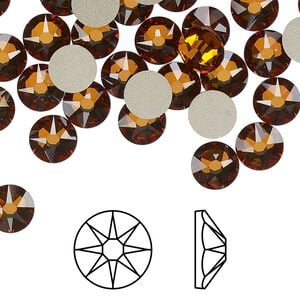 Flat back 12pk light amber foil back, Crystal Passions&reg; 7.07-7.27mm rose round SS34 2088