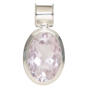 Pendant, lavender amethyst (natural) and sterling silver, 30x26mm-35x29mm oval. Sold individually.