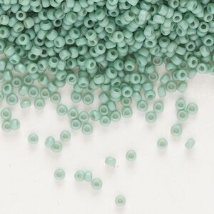 Seed bead, Miyuki, glass, pkg/35g, #15 rocaille, opaque matte luster seafoam, (RR-2028).
