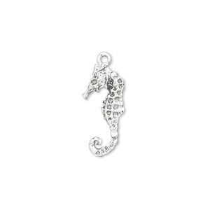 Charm, antiqued sterling silver 1pkg1, 19x9mm double-sided seahorse.
