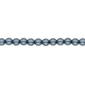 Bead, Czech pearl-coated glass druk, opaque gunmetal blue, 4mm round. Sold per 15-1/2" to 16" strand.