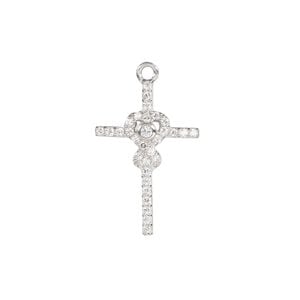 Drop, cubic zirconia and rhodium-plated sterling silver, clear, 23x15mm single-sided cross. Sold individually.