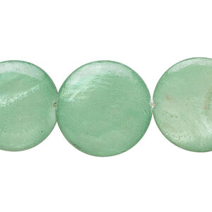 Mother-of-pearl shell 1pkg1, puffed flat round bead 15 inch sage green 19-20mm
