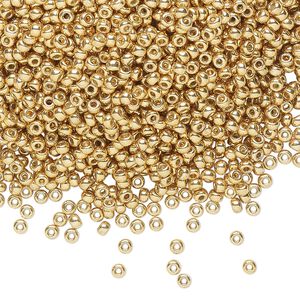 Seed bead, Miyuki 1pkg250g glass, #11 rocaille, Duracoat&reg; opaque galvanized gold / outside dyed (RR-4202)