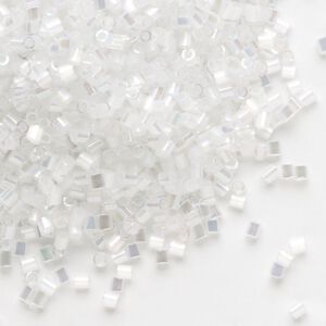 Seed bead, Dyna-Mites&trade;, glass, pkg/40g, #11 cut-off beads cut-off round, translucent silky rainbow white, (363R 11/0 CUT OFF).