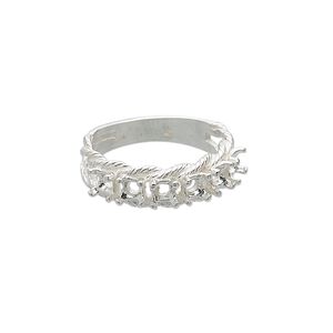 Ring, Sure-Set&trade;, sterling silver, braided band with (6) 3.5mm 4-prong round settings, size 6. Sold individually.
