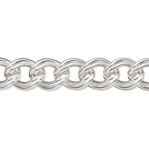 Chain 1pkg1 silver-plated curb, 9.5mm double, brass 5 foot unfinished