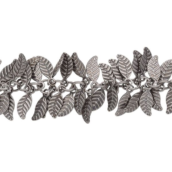 Chain 1pkg1 silver-plated leaf, 3.5mm 2-sided, antique brass 1 foot unfinished image number 0