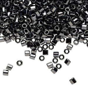 Seed bead, Delica&reg;, glass, pkg/7.5g, #8 cut, opaque metallic gunmetal (DBLC-0001).