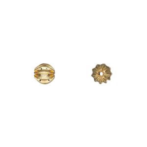 Bead 1pkg20 gold-plated, 6mm corrugated round, brass