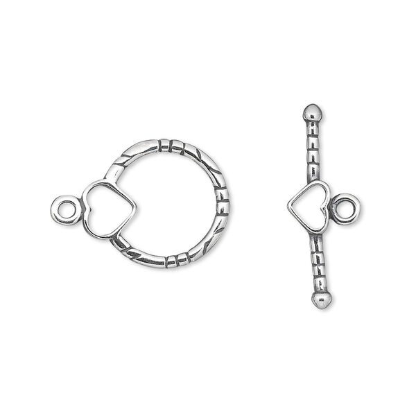 Clasp toggle 1pkg1 sterling silver, 16x14mm textured round, antiqued 1-strand image number 0