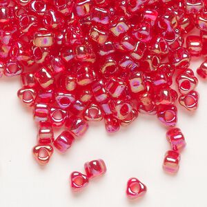 Seed bead, Miyuki, glass, transparent rainbow red (TR1158), #5 triangle. Sold per 250-gram pkg.
