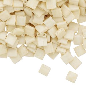 Seed bead, TILA&reg;, glass, pkg/10g, 5mm full tila square, opaque matte ivory, (TL-2021).