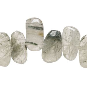 Green hair quartz 1pkg1, hand-cut top-drilled / center-drilled Hawaiian chip bead natural 7 inch extra-large