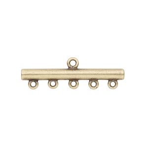 End bar 1pkg2 brass, 30.5x3.5mm bar / 1sided / 5 loops, antiqued / JBB Findings