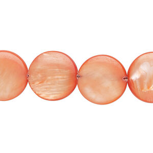 Mother-of-pearl shell 1pkg1, puffed flat round bead 15 inch tulip 14-15mm