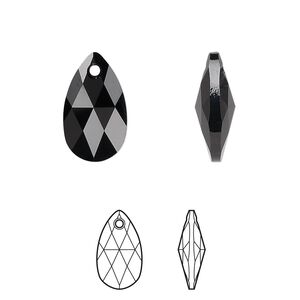 Drop 2pk jet, Crystal Passions&reg; 16x9mm pendant pear 6106