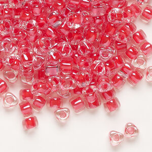 Seed bead, Miyuki 1pkg10g, glass, #5 triangle, transparent red inside dyed color clear (TR-1111)