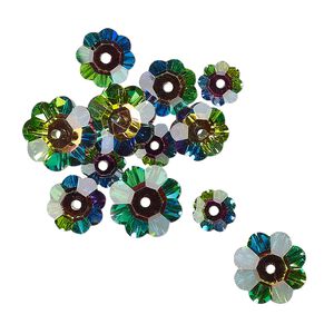 Margarita flower assortment 12pk translucent crystal vitrail foil back, Celestial Crystal&reg; 10x3.5mm 8x3mm 6x2mm flower bead