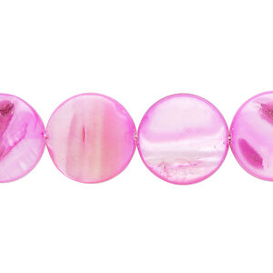 Mother-of-pearl shell 1pkg1, puffed flat round bead 15 inch violet and pink 14-15mm