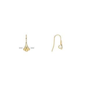 Ear wire fishhook 1pkg100 gold-plated, 17mm / 10x6.5mm flower / hidden open loop, 23 gauge brass 50 pair