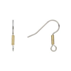 Ear wire fishhook 1pkg50, 19mm / 6x2mm coil / open loop, 21 gauge stainless steel / gold-finished brass 25 pair