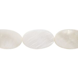 Mother-of-pearl shell 1pkg1, flat oval bead 15.5 to 16 inch white 18x13mm