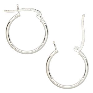 Earring hoop 1pkg2 sterling silver, 20mm round / latch-back, 1 pair