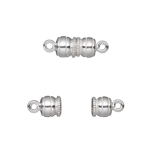 Clasp magnetic 1pkg1 sterling silver, 11x6mm round tube, 1-strand image number 0
