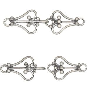 Clasp hook 1pkg1 sterling silver, 33x13mm heart, JBB Findings 1-strand