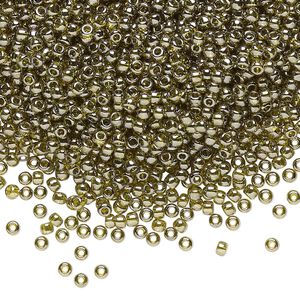 Seed bead, TOHO BEADS&reg;, glass, pkg/7.5g, #11 round, translucent gold luster green tea (TR-11-457).
