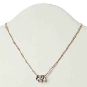 Necklace, 3-strand, crystals / gold- and imitation rhodium-finished "pewter" (zinc-based alloy), crystal clear, 12x4mm rondelle, 16 inches with 3-inch extender chain and lobster claw clasp. Sold individually.