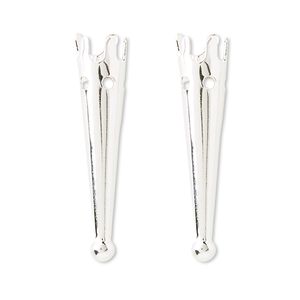 Bolo tip 1pkg100 silver-plated, 33x7.5mm plain / 5.5mm inside diameter, brass