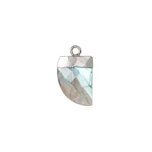 Drop, labradorite (natural) and silver-plated copper, 14x10mm-15x12mm hand-cut faceted flat tooth. Sold individually.
