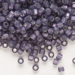 Seed bead, Dyna-Mites&trade;, glass, silver-lined translucent matte amethyst purple, #6 round with square hole. Sold per 40-gram pkg.