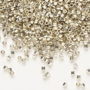 Seed bead, Delica&reg; 1pkg7.5g glass, #10 round, Duracoat&reg; opaque galvanized silver / outside dyed (DBM-1831)