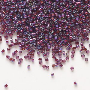 Seed bead, Delica&reg;, glass, pkg/7.5g, #11 round, opaque rainbow silver-lined dark cranberry red (DB-1694).