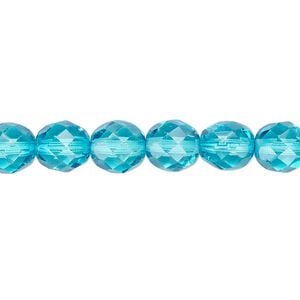 Bead, Czech fire-polished dipped d&eacute;cor glass, turquoise blue, 8mm faceted round. Sold per 15-1/2" to 16" strand, approximately 50 beads.