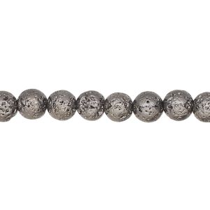 Lava rock 1pkg1, electrocoated round bead, gunmetal 15.5-16 inch 6-7mm