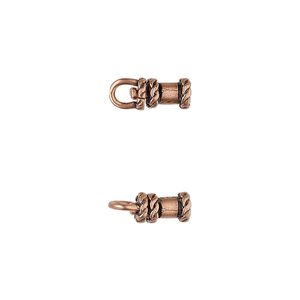 Crimp end 1pkg2 copper-plated, 8x5mm swivel tube / loop / rope trim design / 2mm inside diameter, brass / antiqued / JBB Findings