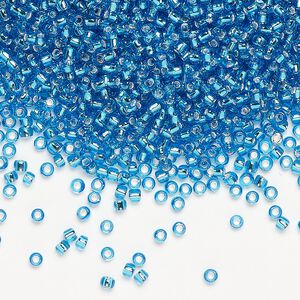 Seed bead, Dyna-Mites&trade;, glass, pkg/1/2kg, #11 round, transparent silver-lined turquoise blue, (45:RR 11/0 RR).